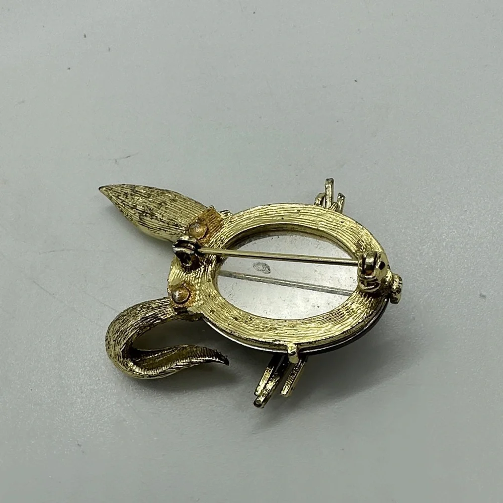 Mischievous Gothic Bunny Gold and Brown Rabbit Brooch Costume Jewelry